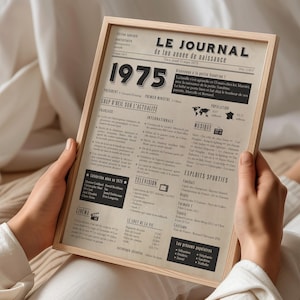 Affiche 1975, poster journal de naissance personnalisé, cadeau d'anniversaire 50 ans