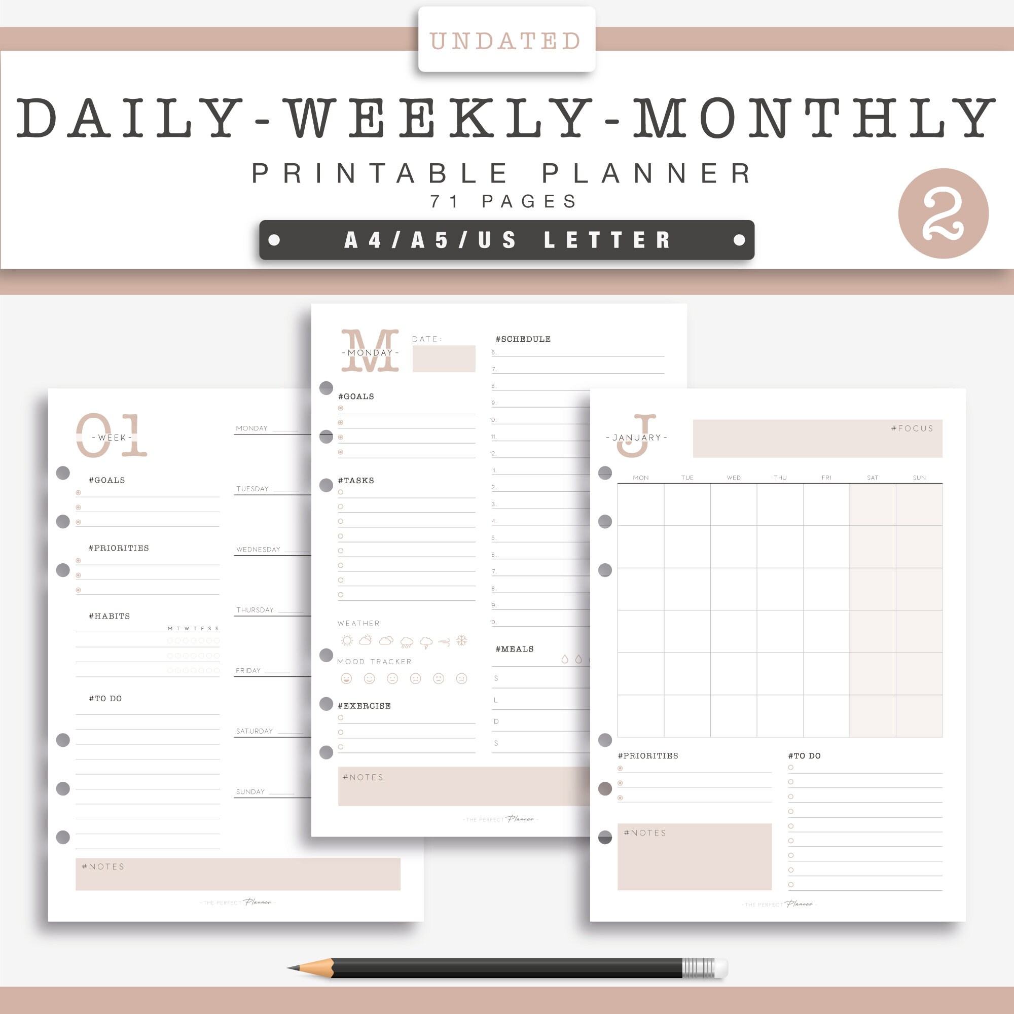 Printable Planner Bundle Undated Daily, Weekly and Monthly Refills ...