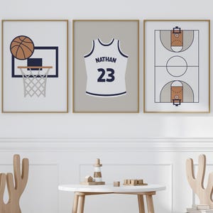Set de carteles de baloncesto para niños: 3 carteles personalizados para decorar la habitación de un aficionado al deporte