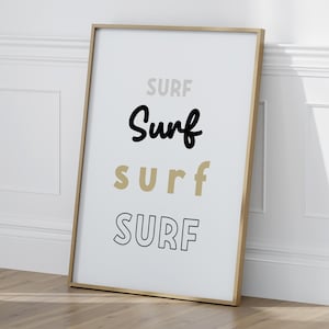 Surf-Typografie-Poster, neutrale Wanddekoration fürs Kinderzimmer