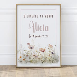 Personalisiertes Wildblumen Geburtsposter, Aquarell Neugeborenen Wandkunst, Baby Geschenk