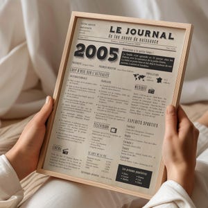 Affiche 2005, poster journal de naissance personnalisé, cadeau d'anniversaire 20 ans