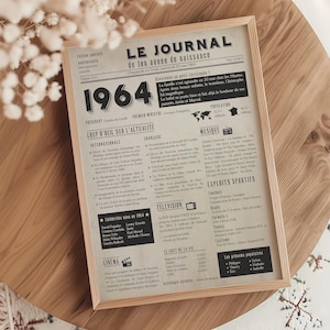 Affiche 1964, poster journal de naissance personnalisé, cadeau d'anniversaire 61 ans
