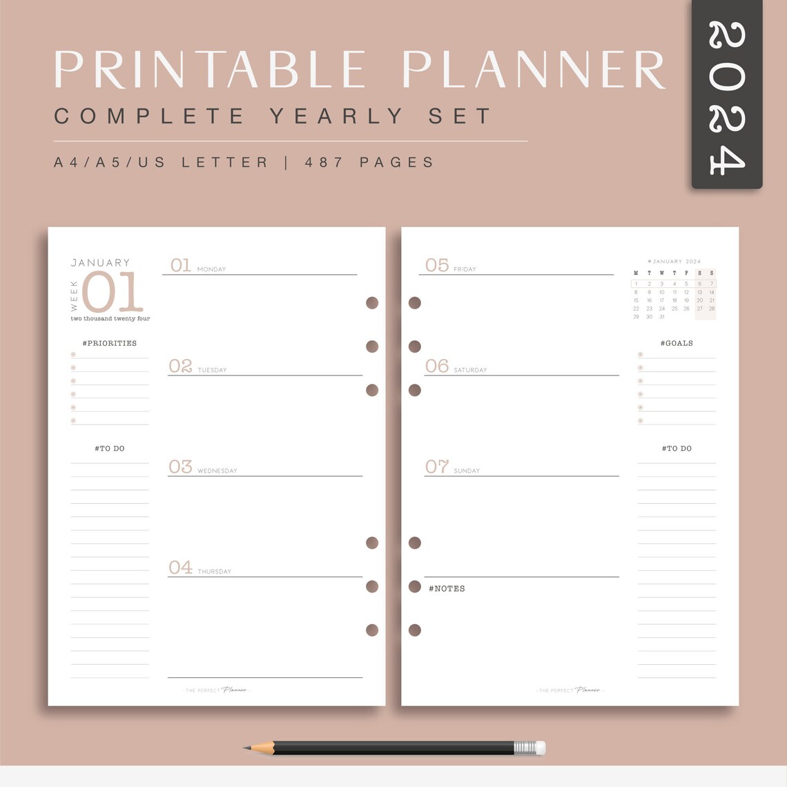 Planner Bundle 2024 Complete Printable Agenda A5 Refill Year, Quarter, Month, Week and Day - Etsy