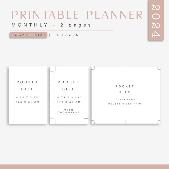 Monthly Pocket Planner 2024 2 Pages per Month Minimalist 2024 Refills  Printable Planner Inserts Monthly Calendar - Etsy
