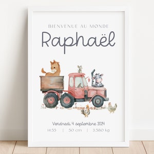 Personalisiertes Traktorposter für Neugeborene, Bauernhof-Wandkunst zur Geburt eines Kindes, Babygeschenk