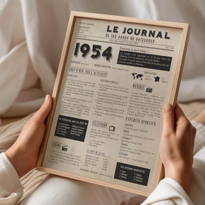 Affiche 1954, poster journal de naissance personnalisé, cadeau d'anniversaire 71 ans