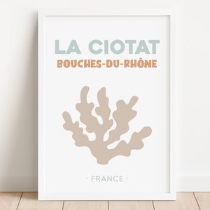 Cartel retro La Ciotat en Provence en estilo preppy, cartel costero del sur de Francia, decoración de pared abstracta