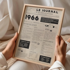 Affiche 1966, poster journal de naissance personnalisé, cadeau d'anniversaire 60 ans