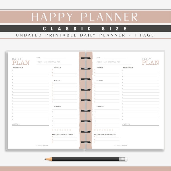 Classic Happy Planner Daily Refill - Day on 1 Page Minimalist Discbound Planner - Printable Daily Schedule