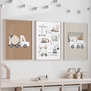 Affiches camions et véhicules de chantier pour enfant, ensemble de posters bulldozers et grues, cadeau pour chambre des garçons