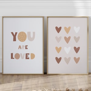 Sei amato cuori poster terracotta, ocra e beige, decorazione boho per la cameretta del bambino