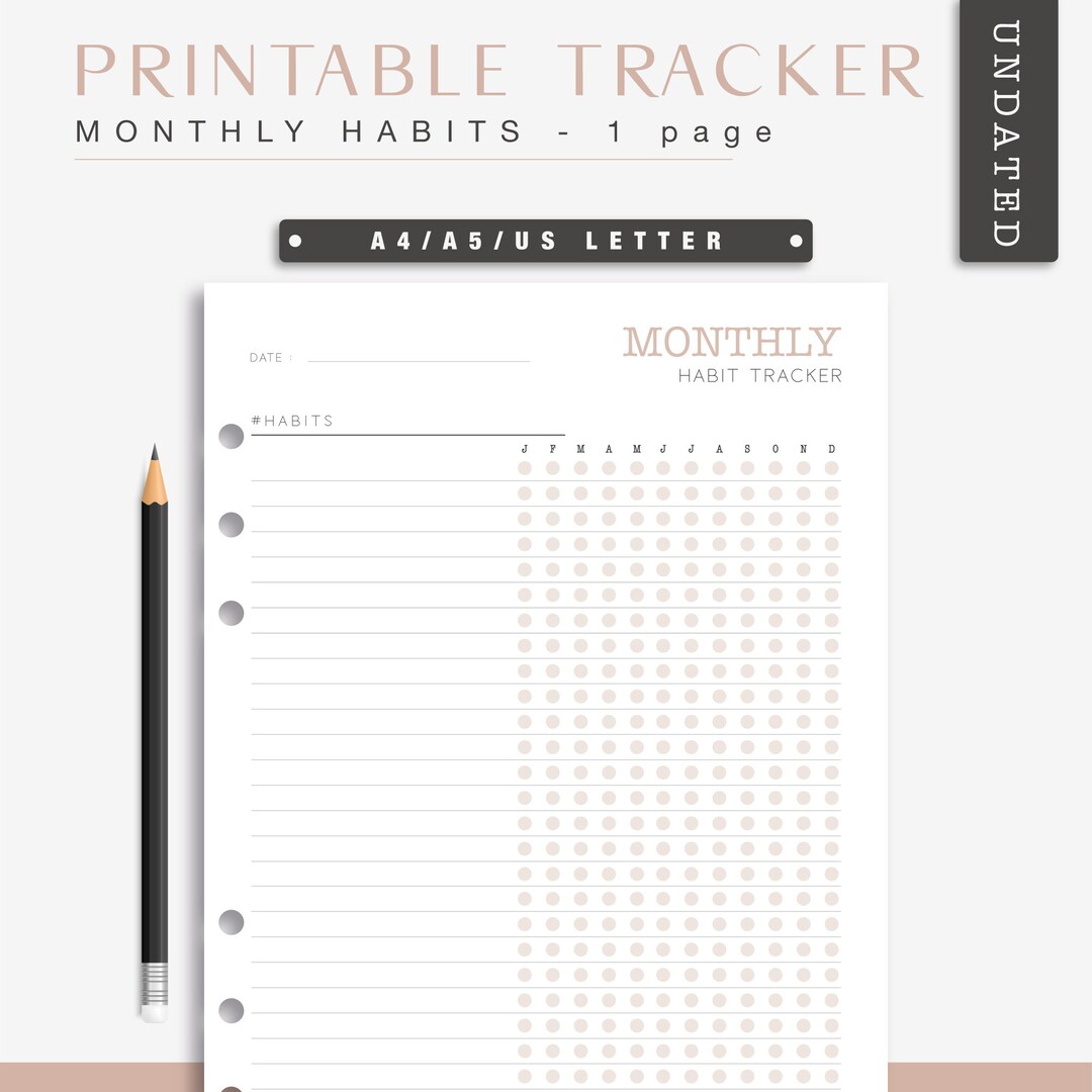 Printable Habit Tracker for A5, A4, or US Letter Planners Monthly ...