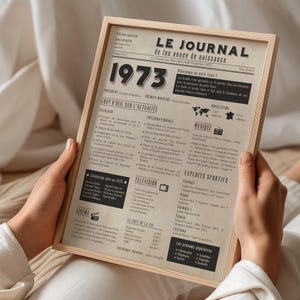 Affiche 1973, poster journal de naissance personnalisé, cadeau d'anniversaire 52 ans