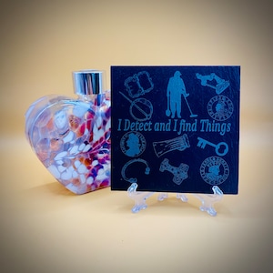 Novelty metal detecting detectorist gift present, personalised metal detecting gift for dad brother, metal detecting design slate coaster,