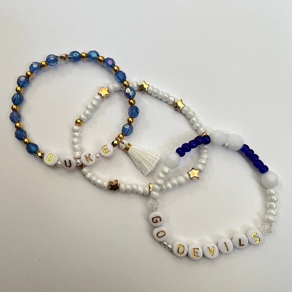 Duke Inspired Beaded Bracelet Stack | Football, University, College, School Spirit, Collegiate, Fan, Blue Devils