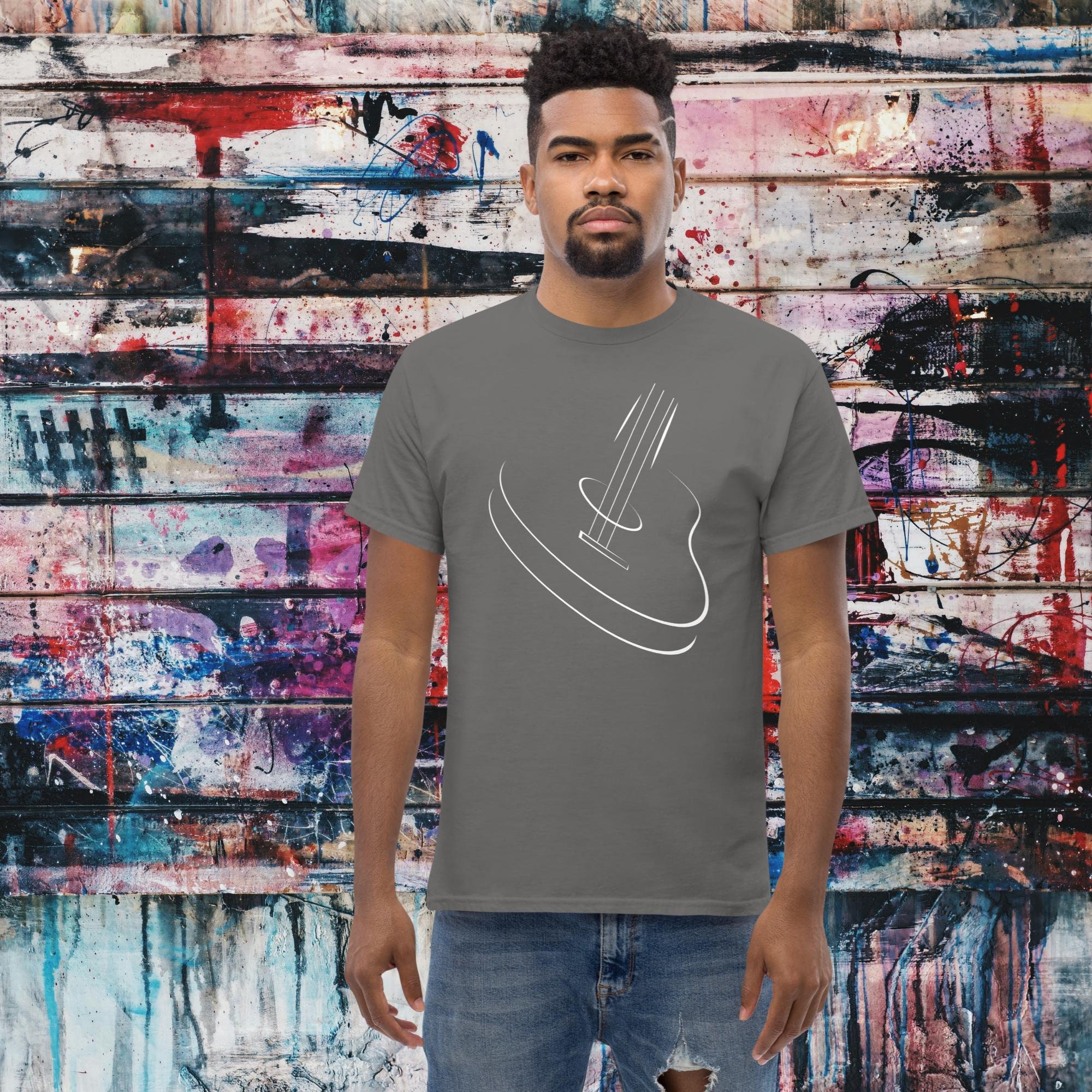 Watercolor Guitar Instrument With Splash Men's High Quality T-Shirt In Lowest Price