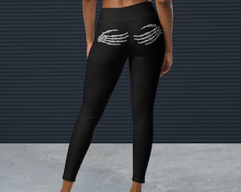 Skeleton on Bum Yoga pants, Halloween hand Casual Leggings, Women Skeleton Spandex Leggings, Skinny Tights Gift, Non-see-Through Leggings