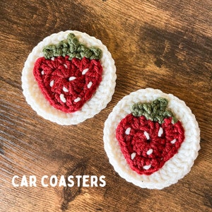 Strawberry Car Coasters | Set of Two Car Coasters | Car Accessories | Car Decor | Cute Cottagecore Gift Ideas