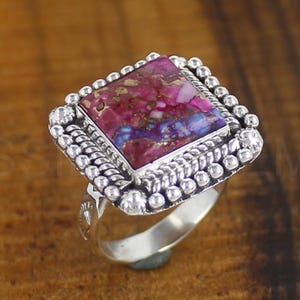 Pink Oyster Turquoise Ring, 925 Sterling Silver Ring, Boho Handmade Ring, Natural Gemstone Jewelry, Wedding Gift For Her