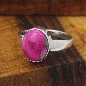Pink Oyster Turquoise Ring, 925 Sterling Silver Ring Pink Spiny Oyster Turquoise Ring, Handmade Ring, Turquoise Ring, Gift For Her