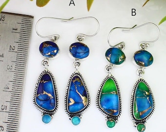 Orecchino pendente in rame turchese, orecchino in argento sterling massiccio 925, regalo alla moda per lei, gioielli da donna, regalo di anniversario