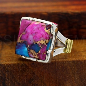 Pink Oyster Turquoise Ring, 925 Sterling Silver Ring Pink Spiny Oyster Turquoise Ring, Handmade Ring, Turquoise Ring, Filigree Ring