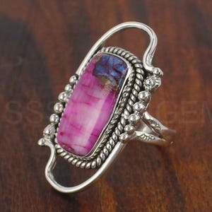 Pink Spiny Oyster Sterling Silver Ring, Kingman Pink Dahlia Turquoise Ring, Oyster Turquoise Ring, Turquoise Ring Stone Ring, Handmade Ring