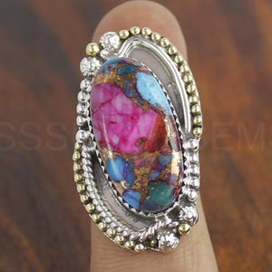 Pink Spiny Oyster Sterling Silver Ring Kingman Pink Dahlia Turquoise Ring Oyster Turquoise Ring Turquoise Ring Oval Stone Ring Handmade Ring