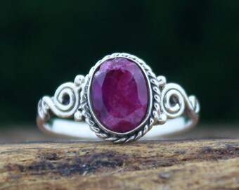 Red Ruby Ring 925 Sterling Silver Ring Oval Gemstone Women Ring Statement Ring  Anniversary Ring Handmade Design Jewelry For Gift