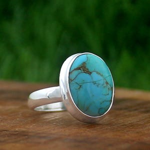 Blauer Türkis Ring, 925 Streling Silber Ring, Oval Form Ring, einfacher Türkis Schmuck, handgemachter Design Ring, perfekt für Sie