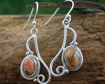 Orecchino pendente a goccia in turchese e rame ostrica, orecchino in argento sterling massiccio 925, regalo alla moda per lei, gioielli da donna, regalo di anniversario