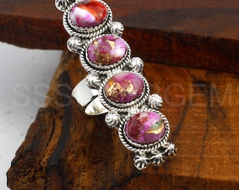 Kingman Pink Dahlia Turquoise Ring Kingman Oyster Turquoise Ring Pink Oyster 925 Sterling Silver Ring Turquoise Ring Handmade Jewelry