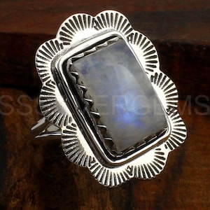 Designer Handmade Ring, Rainbow Moonstone Ring, 925 Sterling Silver Ring, June Birthstone Ring, Wedding Jewelry Gift For her,  Huge Ring