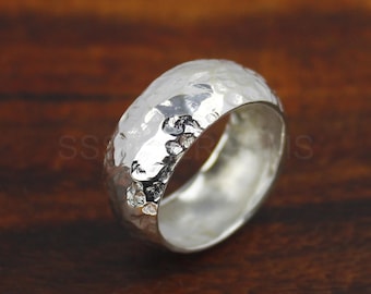 Hammered Ring Wedding Ring, 925 Silver band Ring, wide ring, Wide band ring, Bohemian Ring, chunky silver Ring, Anniversary Ring, Thumb Ring