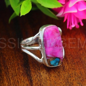Pink Oyster Turquoise Ring, 925 Sterling Silver Ring Pink Spiny Oyster Turquoise Ring, Handmade Ring, Turquoise Ring, Gift For Her