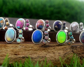 Turquoise Ring, Fire Opal Silver Ring, 925 Sterling Silver Ring, Unique Ring, Cotton Candy Ring, Multi Stone Ring, Special Gift