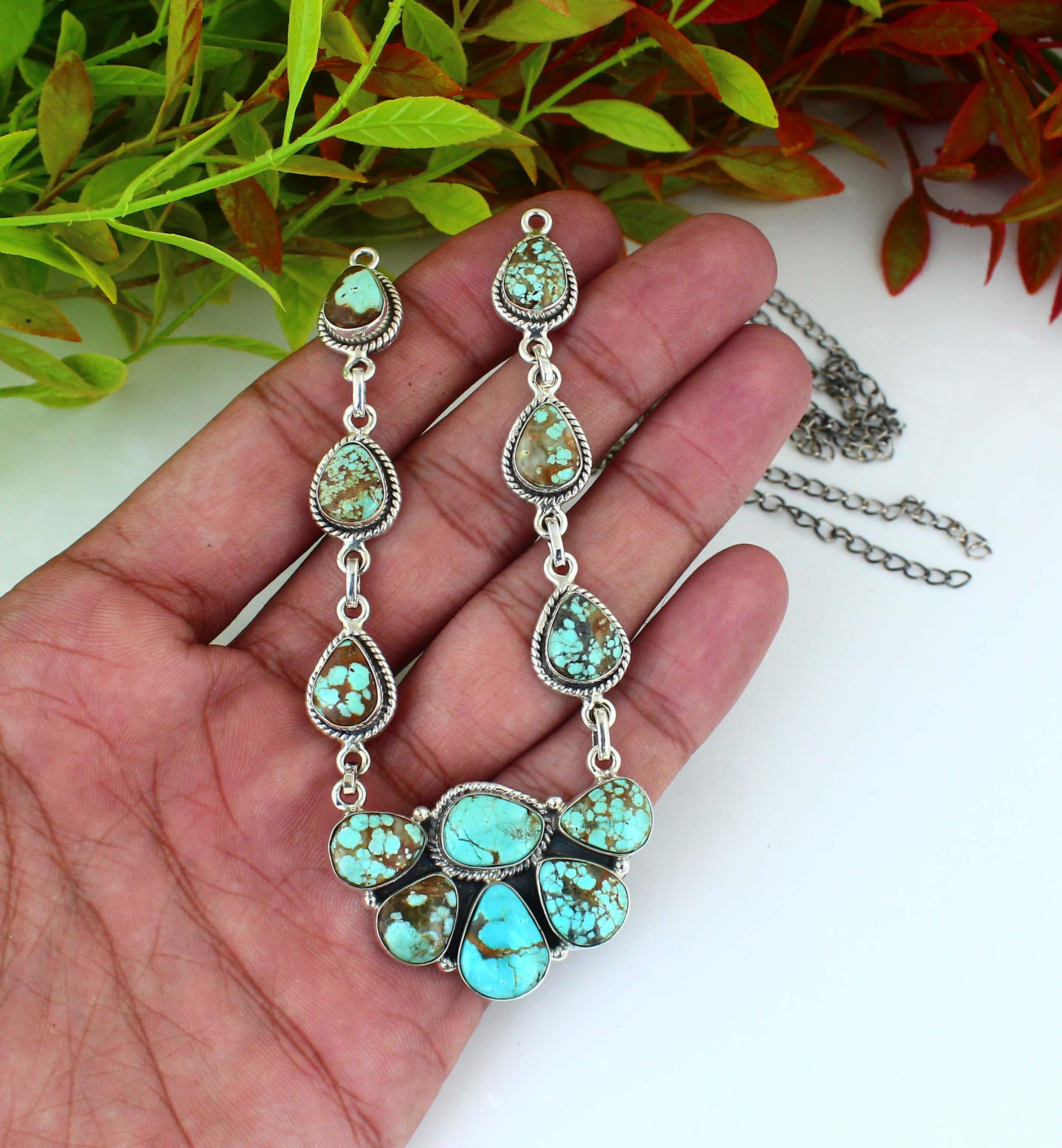 Turquoise Silver Necklace With Chain Made by 925 Sterling Silver 