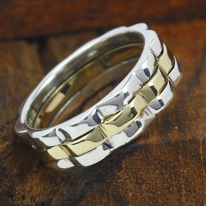 925 Sterling Silver Band Ring Boho Ring Band Two Tone Silver Ring Multi-Layer Ring Gift for Her Designer Silver Band