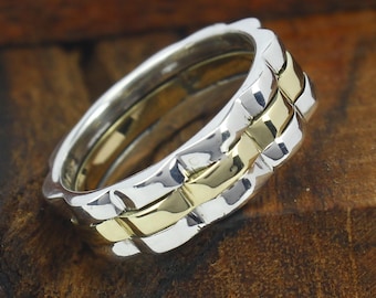 925 Sterling Silver Band Ring Boho Ring Band Two Tone Silver Ring Multi-Layer Ring Gift for Her Designer Silver Band