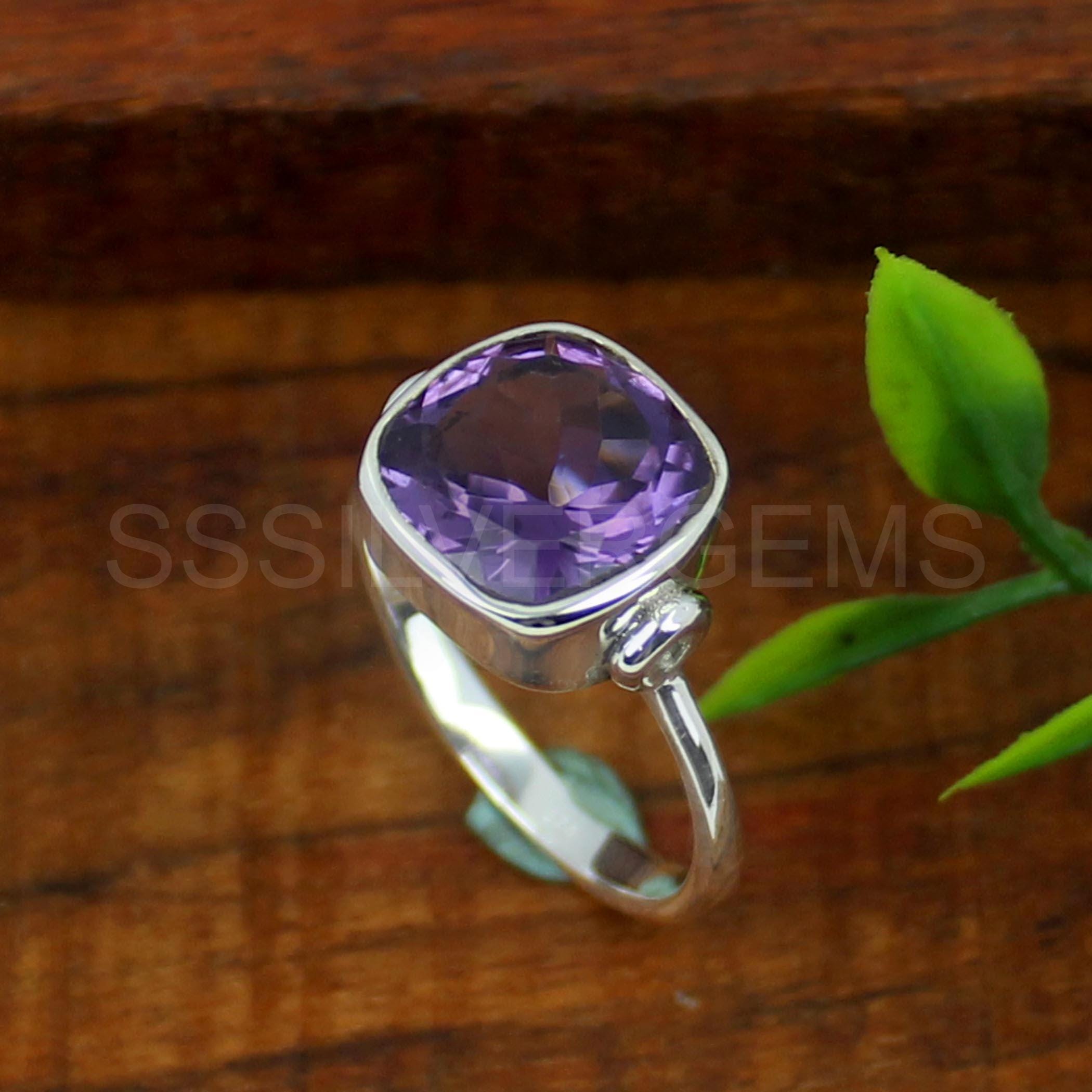 Amethyst Silver Ring, Amethyst 925 Sterling Silver Ring, Amethyst Handmade Silver Jewelry, Gemstone Jewelry, Boho Silver Ring, Gift for Her