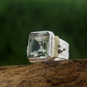 Natural Green Amethyst Ring, 925 Sterling Silver Ring, Designer Ring, Cushion Shape Ring, Men&#39;s Party wear Ring, Wedding Ring