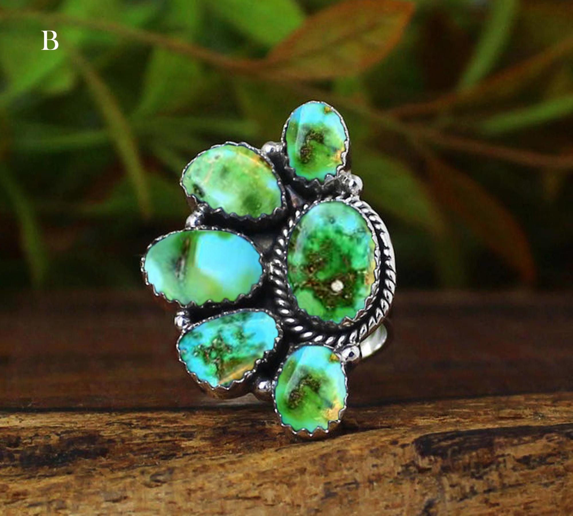SHISHIKUI Ringa ti / GY×RD Golden Hill Turquoise Ring, 925 Sterling Silver Ring, Half Cluster