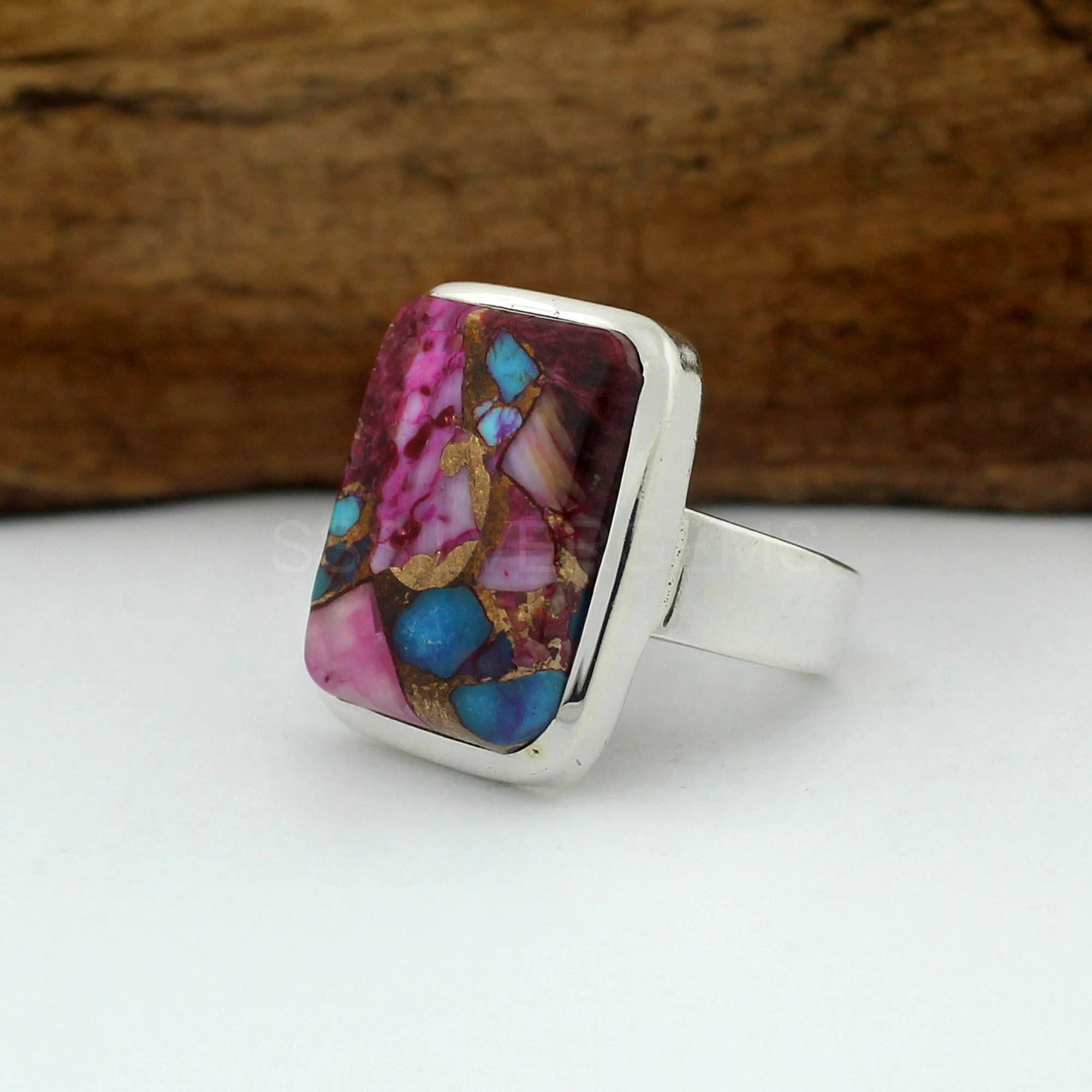 Kingman Pink Dahlia Turquoise Ring Kingman Oyster Turquoise Ring