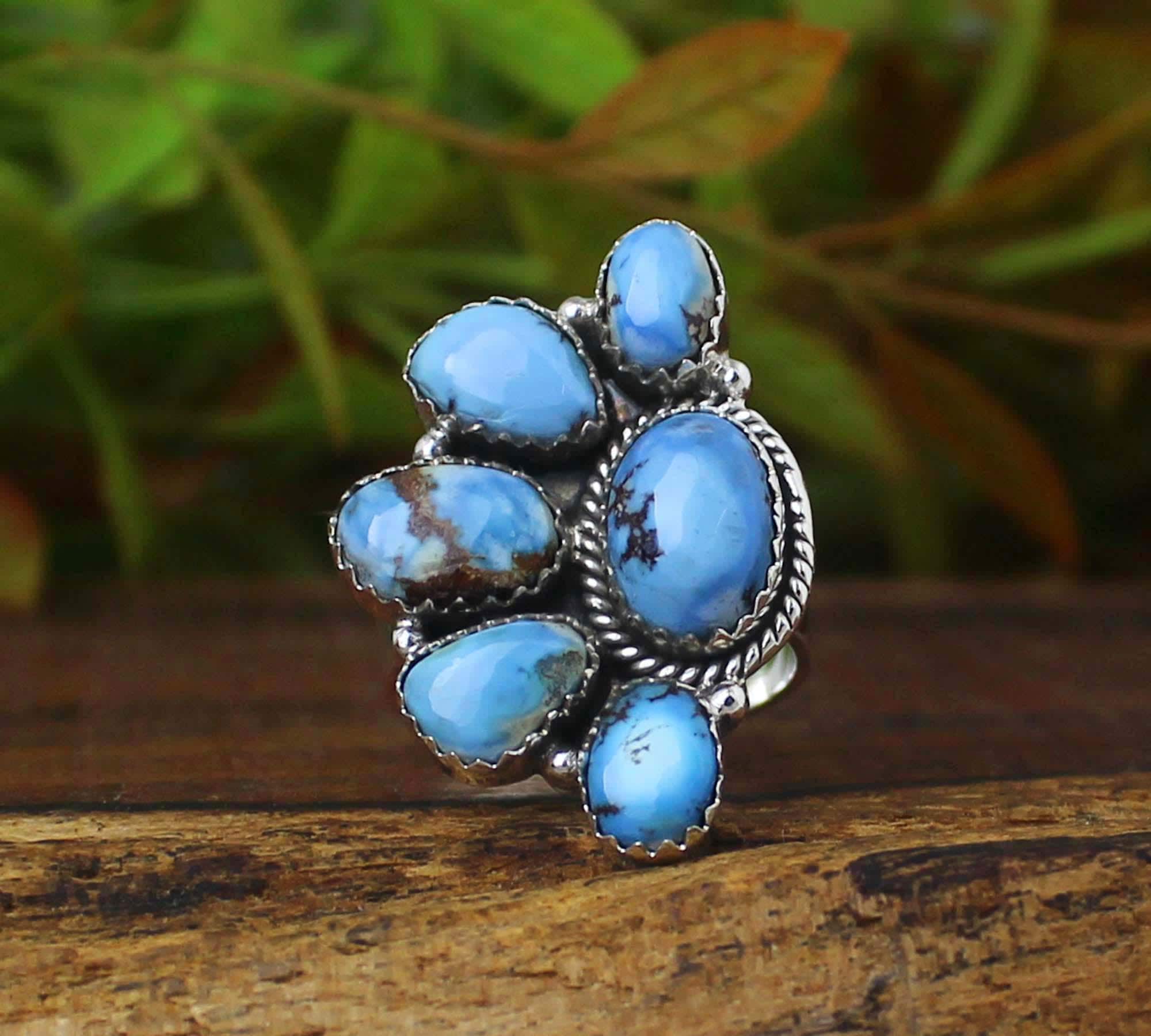 SHISHIKUI Ringa ti / GY×RD Golden Hill Turquoise Ring, 925 Sterling Silver Ring, Half Cluster