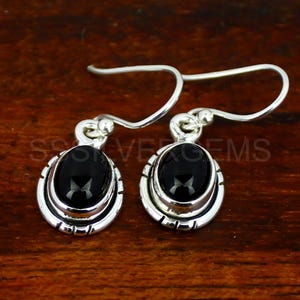 Schwarzer Onyx-Ohrring, 925 Sterlingsilberohrring, Teardrop-Ohrring für Frauen, natürlicher ovaler Onyx-Ohrring, Geburtstagsgeschenk-Ohrringe