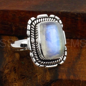 Rainbow Moonstone Ring, 925 Sterling Silver Ring, Designer Handmade Ring, June Birthstone Ring, Wedding Jewelry Gift For her,  Huge Ring