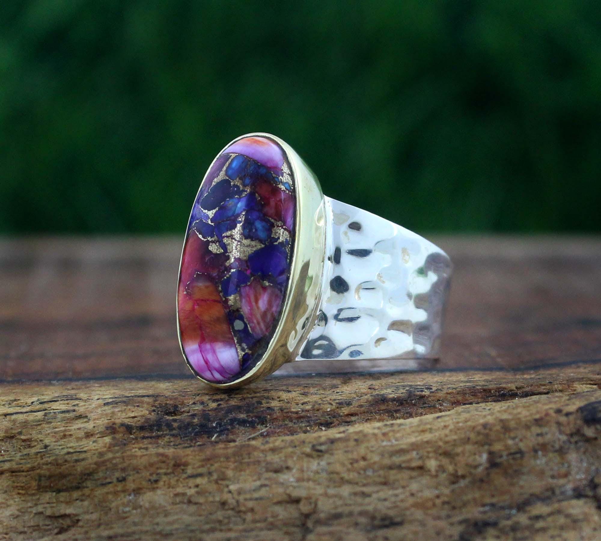 Pink Oyster Turquoise Ring, 925 Sterling Silver Ring, Pink Spiny