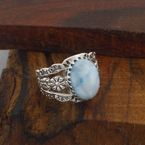 Larimar Ring, Designer Band Ring, 925 Sterling Silver Ring, Handmade Ring, Events Ring, Women Ring, Oval Stone Ring, Beautiful Gift Ring