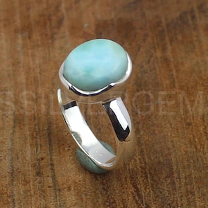 Larimar Ring, Designer Band Ring, 925 Sterling Silver Ring, Handmade Ring, Events Ring, Women Ring, Oval Stone Ring, Beautiful Gift Ring